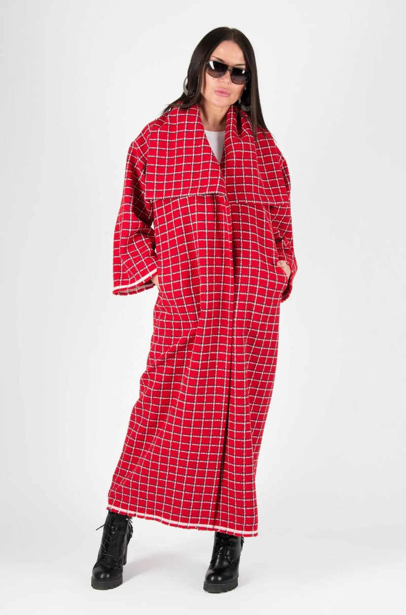 OFELIA Red Plaid Long Coat ON SALE