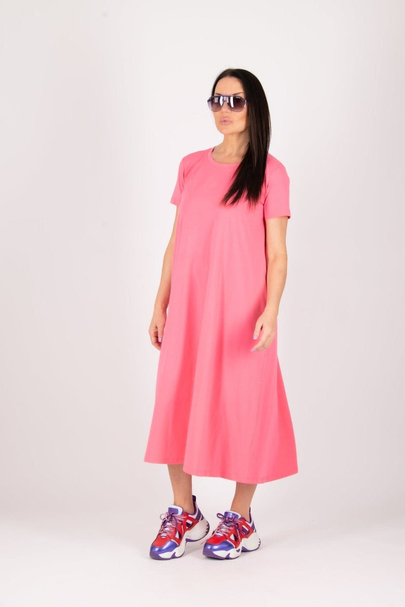 DFold Clothing's EMY Summer Cotton Dress - Vibrant Heart & Parrot Print