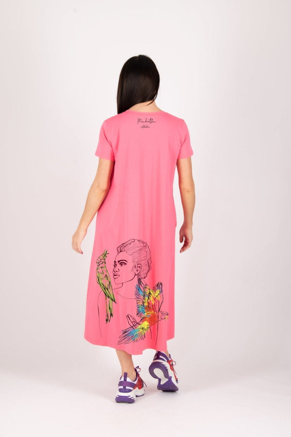 DFold Clothing's EMY Summer Cotton Dress - Vibrant Heart & Parrot Print