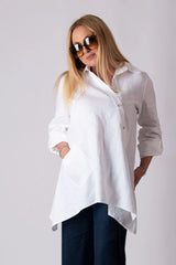 DFold Clothing PALERMO TIMELESS WHITE LINEN SHIRT - Front View