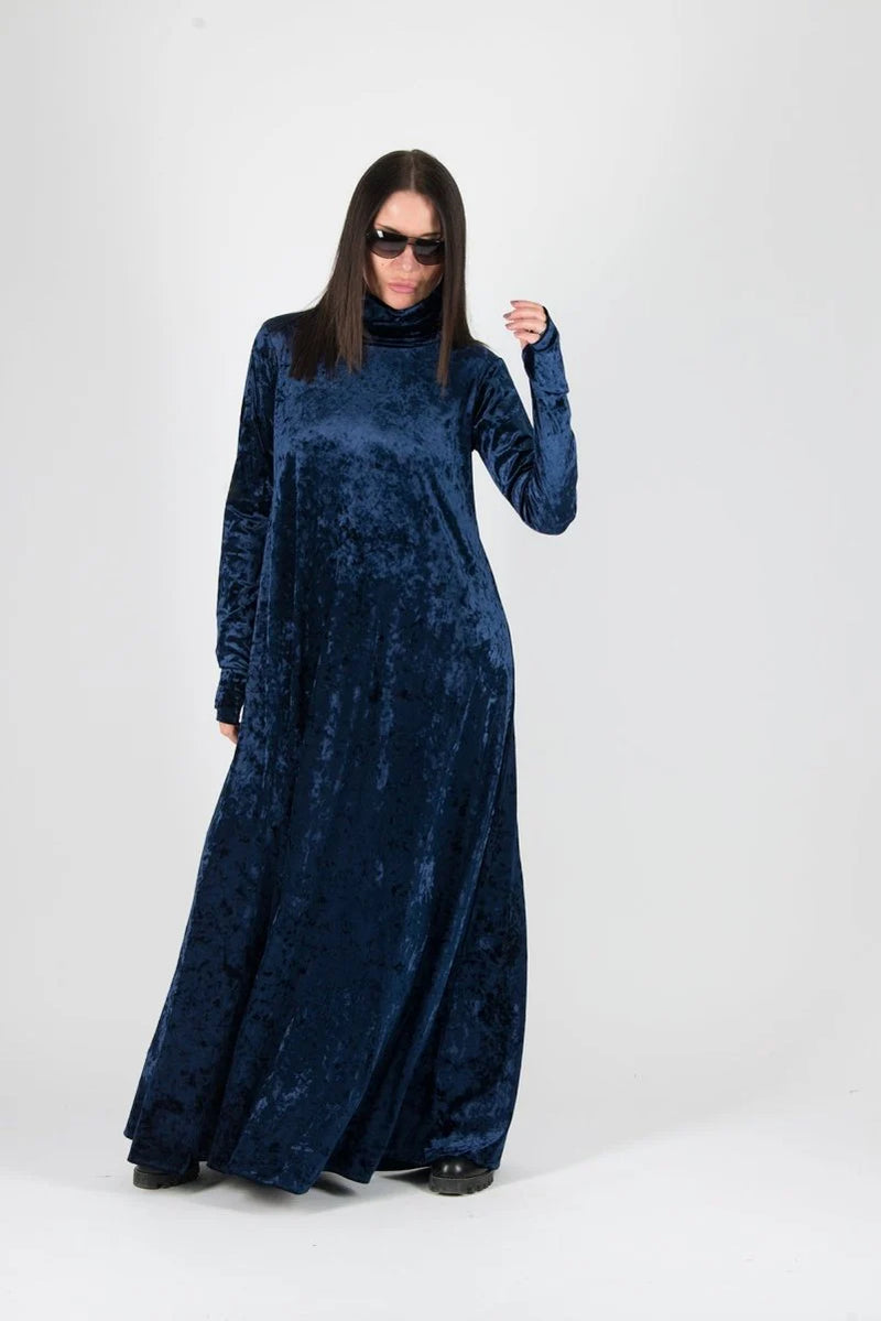 Turtleneck long Velvet Dress Vivian