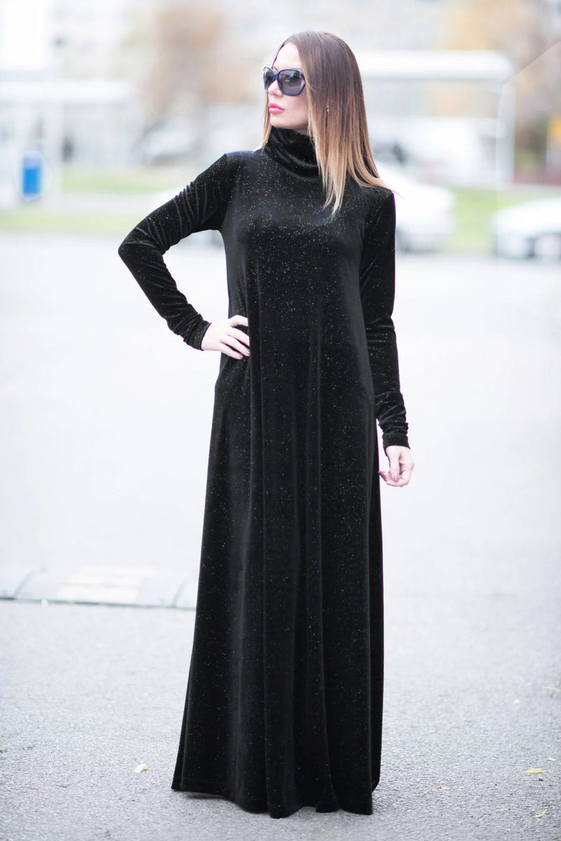 VIVIAN TURTLENECK VELVET DRESS - DFOLD CLOTHING