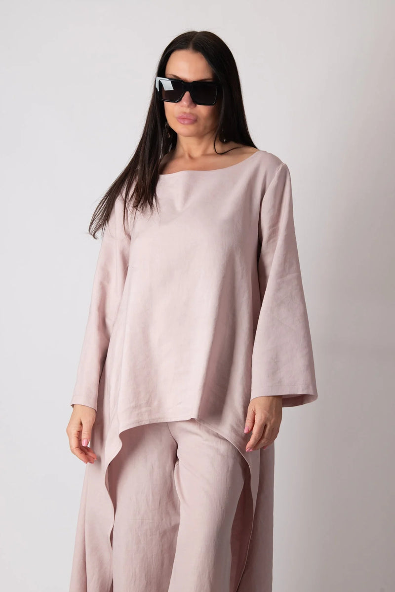 DFold Clothing JESIKA Two Pieces Wide Linen Set - Linen Tunic