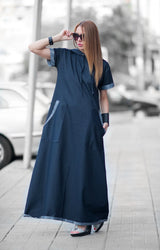 Image of Urban Cotton Dress KASANDRA in Navy Blue Denim - DFold Clothing