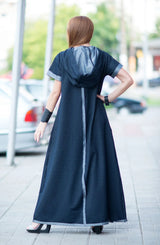 Image of Urban Cotton Dress KASANDRA in Navy Blue Denim - DFold Clothing