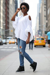 White Cotton Loose Shirt Candy