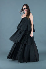 DFold Clothing Black Flounces Cotton Dress DALILA - Front View