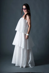 DFold Clothing White Flounces Cotton Dress DALILA - Side View