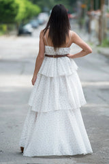 DFold Clothing White Flounces Cotton Dress DALILA - Full-Length View