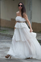 DFold Clothing White Flounces Cotton Dress DALILA - Front View