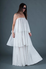 DFold Clothing White Flounces Cotton Dress DALILA - Full-Length View