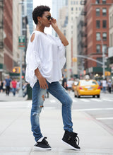 White Cotton Loose Shirt Candy