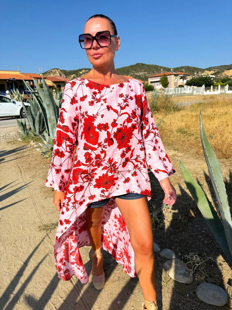 Wide Floral Linen Top JESIKA