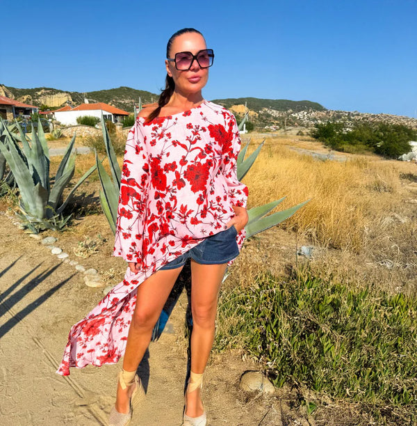 Wide Floral Linen Top JESIKA