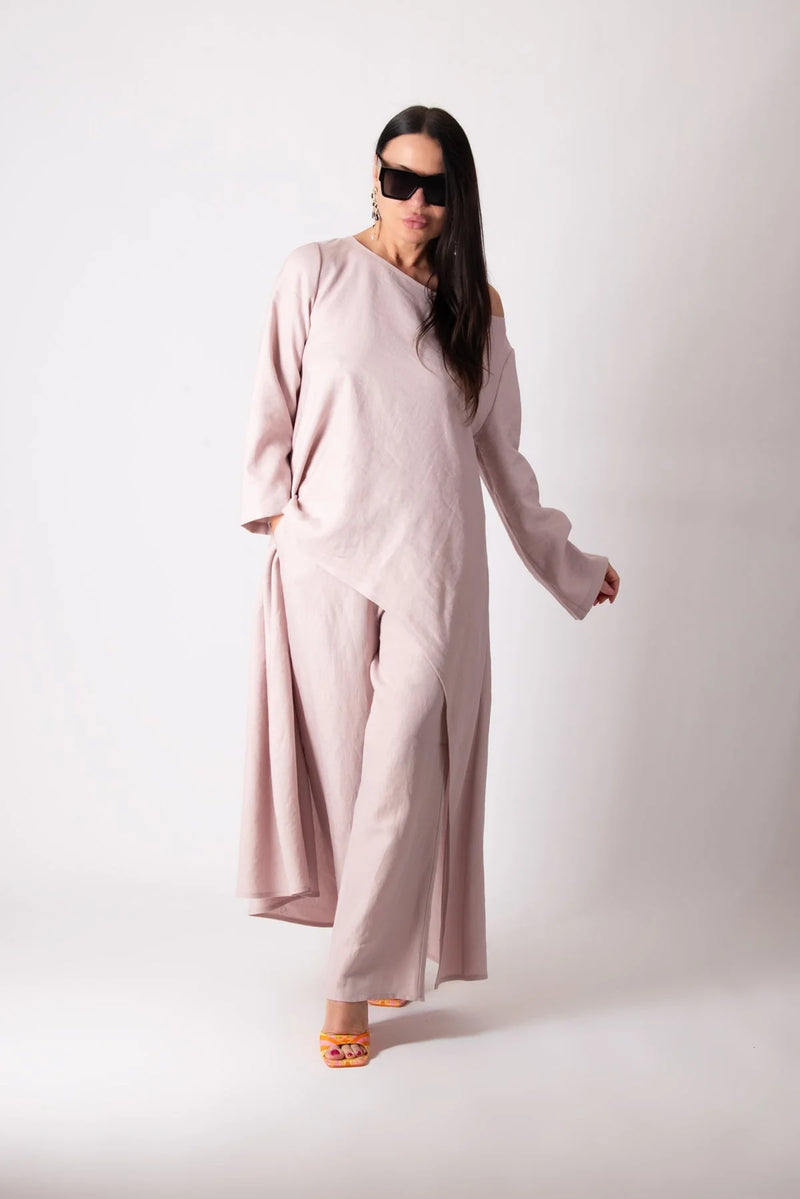 JESIKA WIDE LINEN PANTS - DFold Clothing