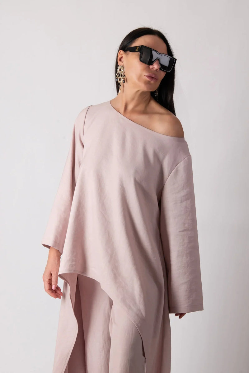 JESIKA Wide Linen Top - Close View - DFold Clothing
