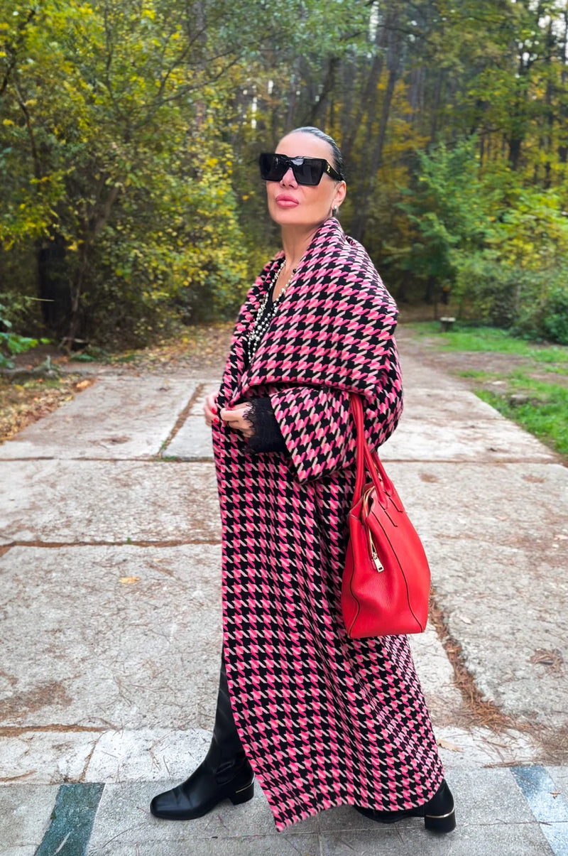 OFELIA Pink Houndstooth Coat