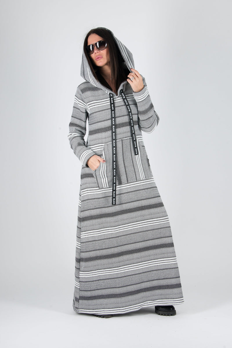 ROSENA Black and White Hooded Dress SALE