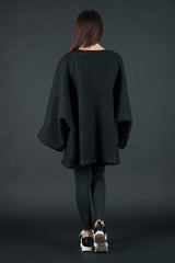 Wool Black Plus Size Winter Poncho, Tops & Tunics