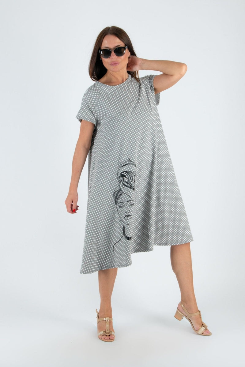 DFold Clothing - ASIA Dress with Print - Front View