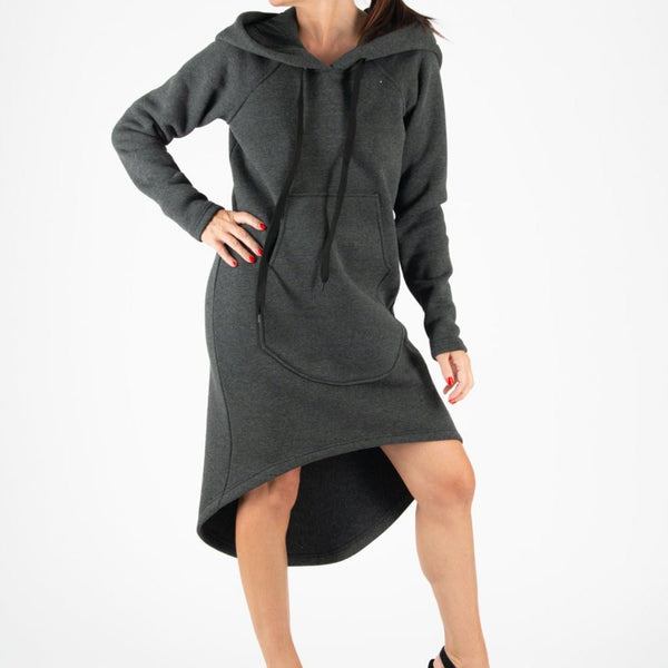 Asymmetric Hooded Dress TAYLOR, Black / 3XL