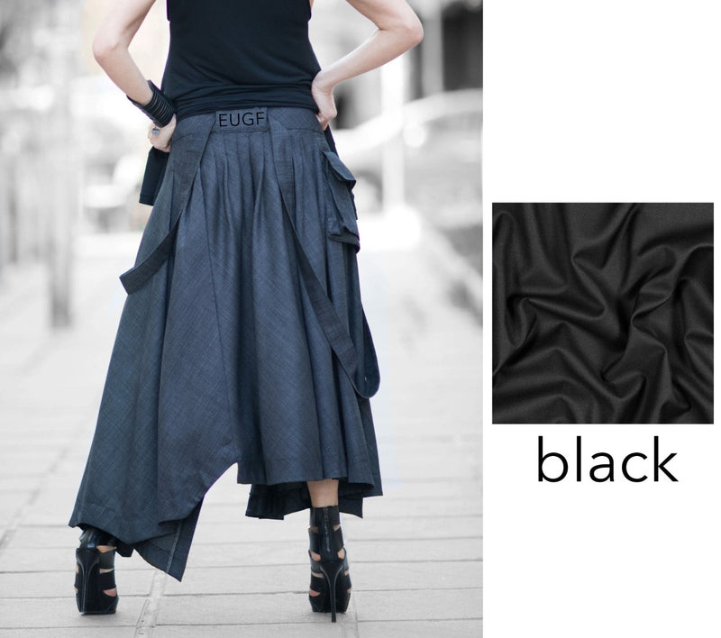 ZEFIRA Asymmetrical Long Skirt - A stylish cold wool skirt with suspenders for women, perfect for spring and summer fashion. D Fold Clothing