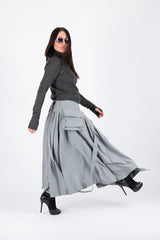 ZEFIRA Asymmetrical Long Skirt - A stylish cold wool skirt with suspenders for women, perfect for spring and summer fashion. D Fold Clothing