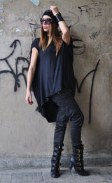 ROXI Asymmetrical Oversized Tunic - Stylish and Comfortable Cotton Black Tunic