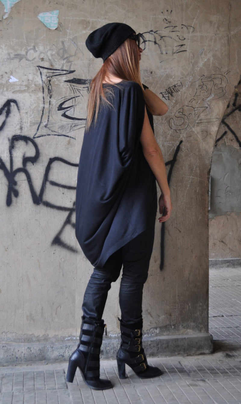 ROXI Asymmetrical Oversized Tunic - Stylish and Comfortable Cotton Black Tunic