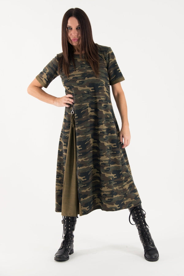 TEDDY Autumn Camouflage Dress - Stylish French Terry Dress for Fall dfold clothing