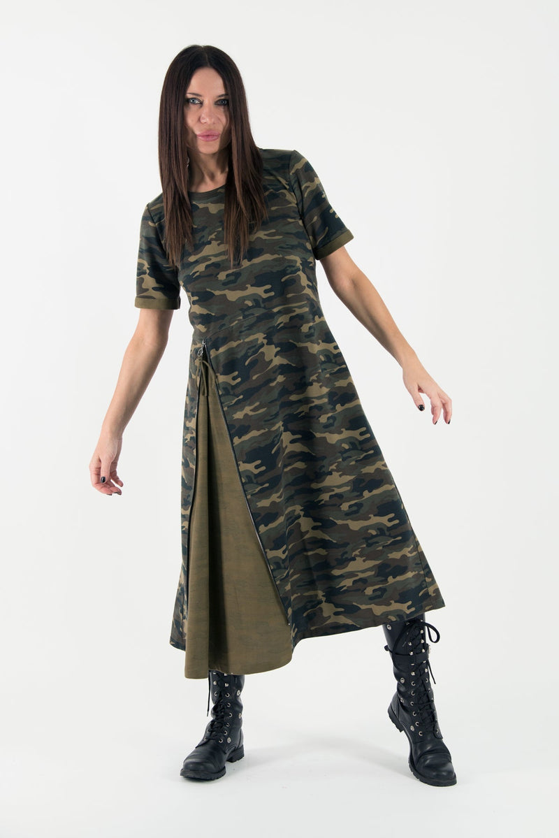 TEDDY Autumn Camouflage Dress - Stylish French Terry Dress for Fall dfold clothing