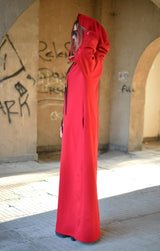 IREN Autumn Red Hooded Maxi Dress - D FOLD Clothing