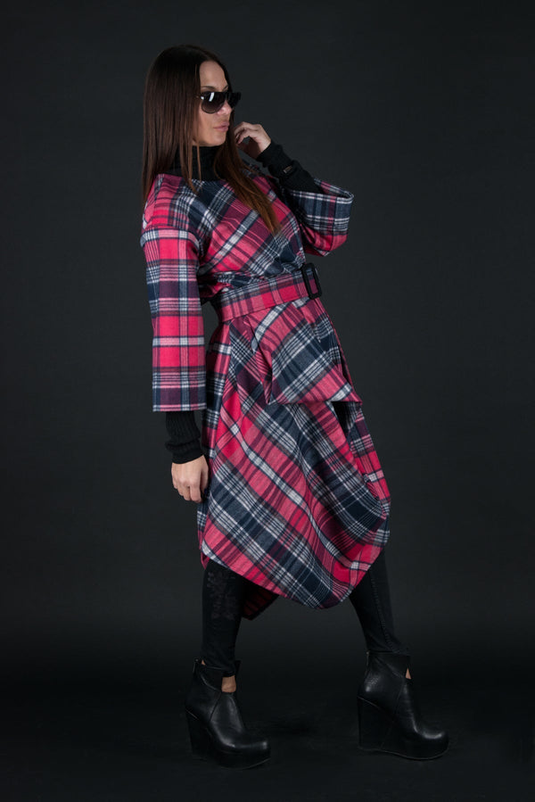 TRACY Autumn Winter Dress - Chic Checkered Pink Design D FOLD CLOTHING