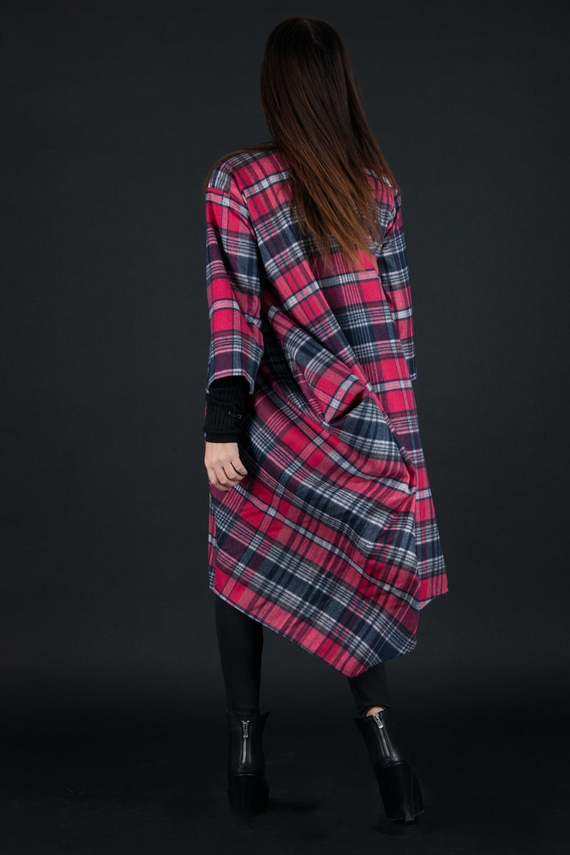 TRACY Autumn Winter Dress - Chic Checkered Pink Design D FOLD CLOTHING