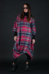 TRACY Autumn Winter Dress - Chic Checkered Pink Design D FOLD CLOTHING