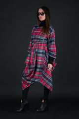 TRACY Autumn Winter Dress - Chic Checkered Pink Design D FOLD CLOTHING