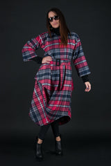 TRACY Autumn Winter Dress - Chic Checkered Pink Design D FOLD CLOTHING