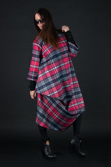 TRACY Autumn Winter Dress - Chic Checkered Pink Design D FOLD CLOTHING