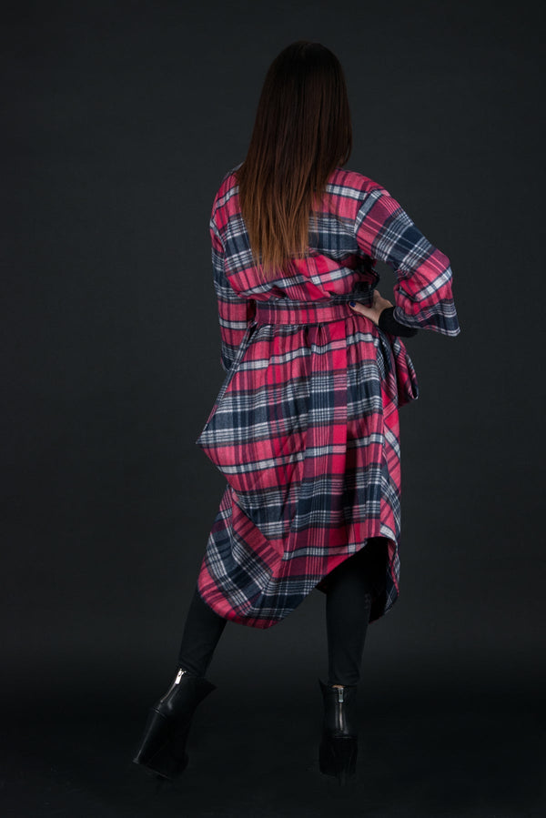 TRACY Autumn Winter Dress - Chic Checkered Pink Design D FOLD CLOTHING