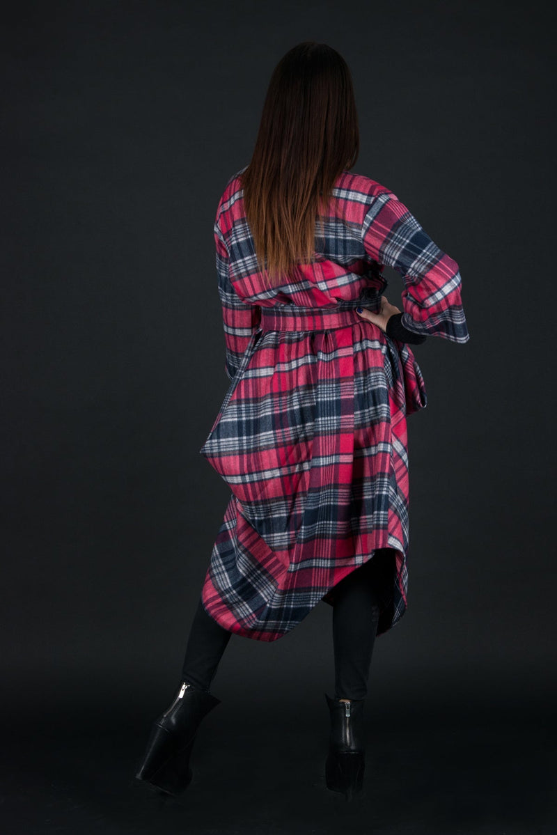 TRACY Autumn Winter Dress - Chic Checkered Pink Design D FOLD CLOTHING