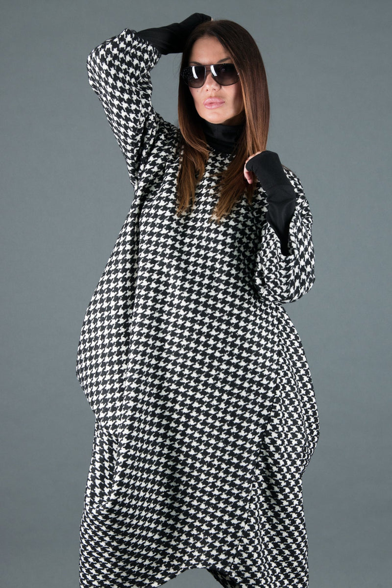 TRACY Autumn Winter Dress - Chic Checkered Pink Design D FOLD CLOTHING