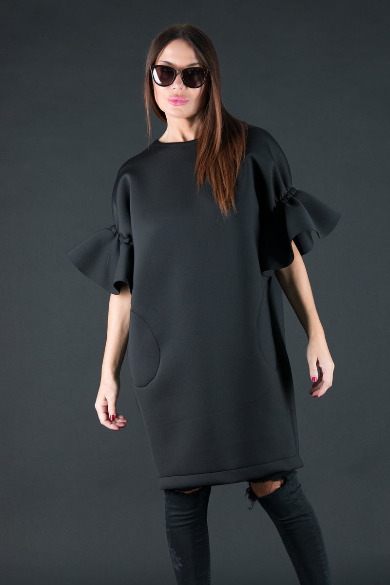 black neoprene dress L I V D Plus Size Kira Neoprene Peplum Dress