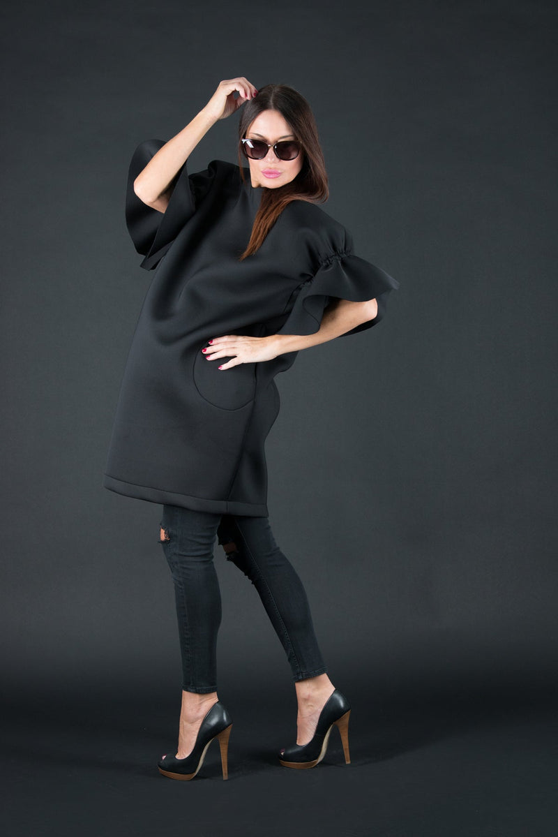 ESTER Black Winter Neoprene Dress –