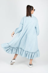 Blue Linen summer Dress VANESA - EUG FASHION