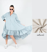 Blue Linen summer Dress VANESA - EUG FASHION