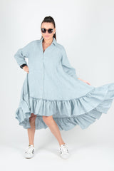 Blue Linen summer Dress VANESA - EUG FASHION