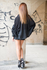 Black loose-fitting summer cotton top by DFold Clothing.