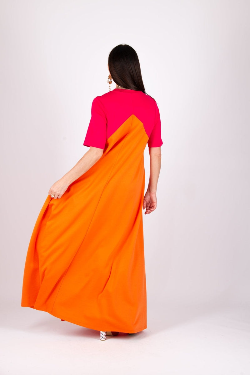 Cotton Maxi Dress Marta, Pink - Orange / L Cotton Maxi Dress Marta, Pink - Orange / L