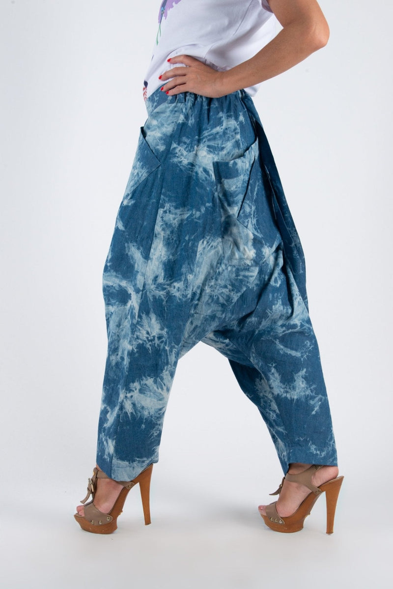 Blue Melange Jeans Drop Crotch Pants Lesila by DFold Clothing