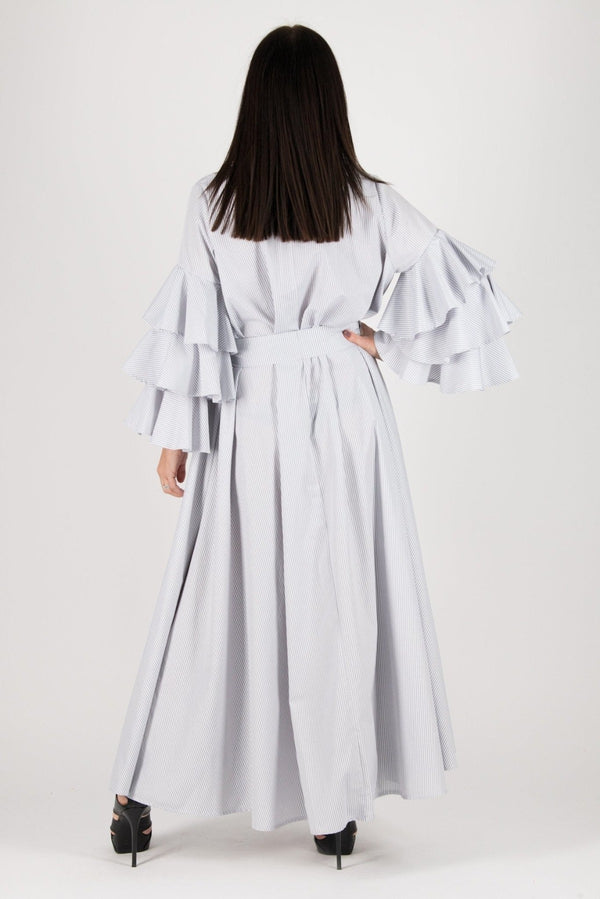 DARIA Grey Stripe Long Kaftan - D FOLD CLOTHIG